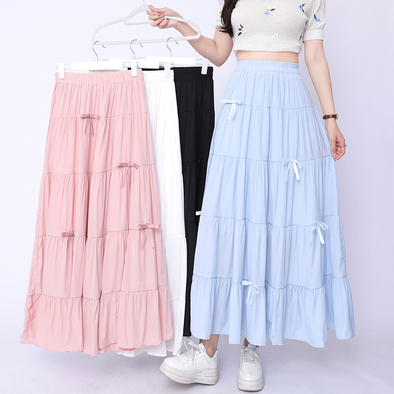 Bow sweet long drape high waist show young skirt for women