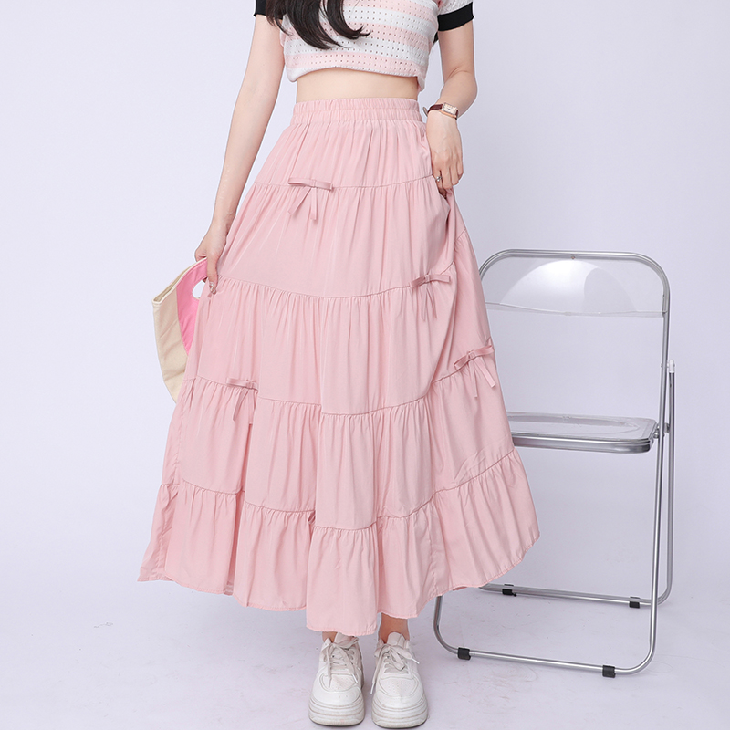 Bow sweet long drape high waist show young skirt for women