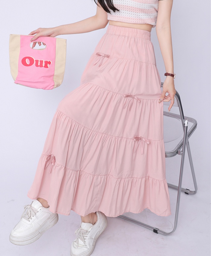 Bow sweet long drape high waist show young skirt for women