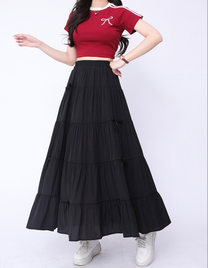 Bow sweet long drape high waist show young skirt for women