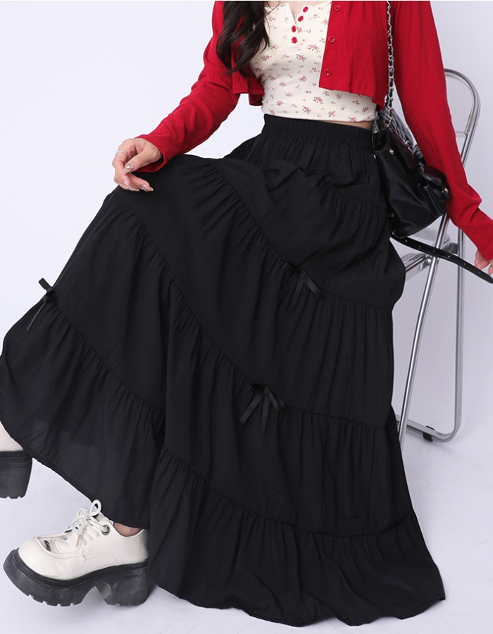 Bow sweet long drape high waist show young skirt for women