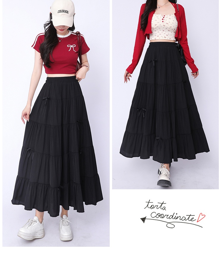 Bow sweet long drape high waist show young skirt for women