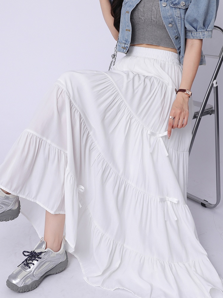 Bow sweet long drape high waist show young skirt for women