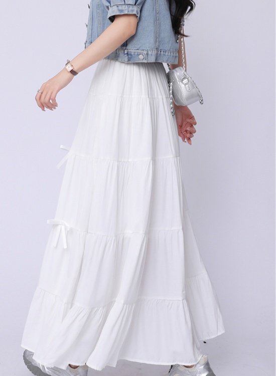 Bow sweet long drape high waist show young skirt for women