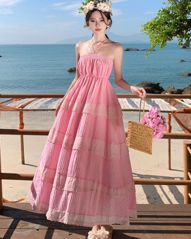 France style temperament tender pink retro beautiful dress