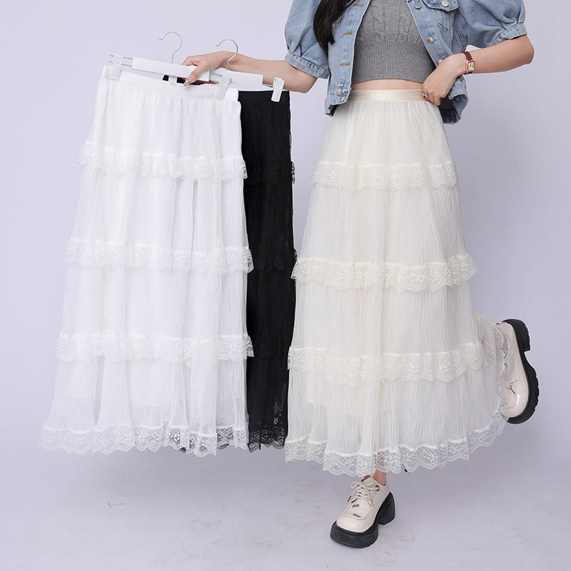 High waist spring and summer skirt fold long skirt for women