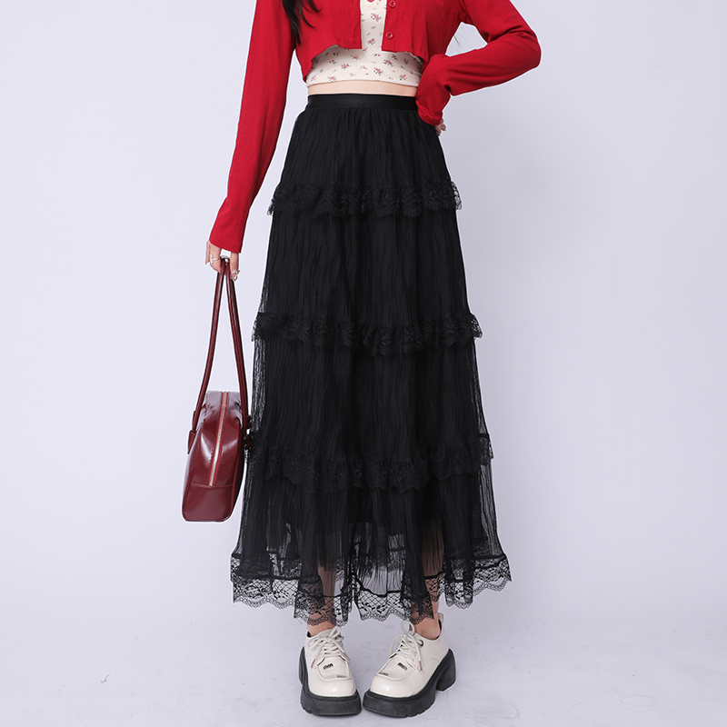 High waist spring and summer skirt fold long skirt for women