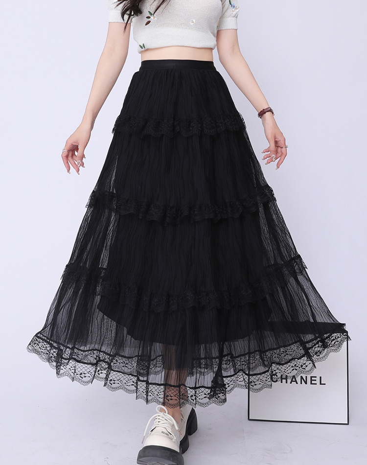 High waist spring and summer skirt fold long skirt for women