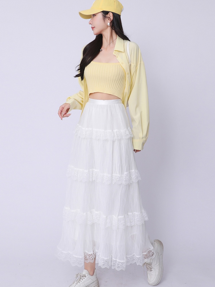 High waist spring and summer skirt fold long skirt for women