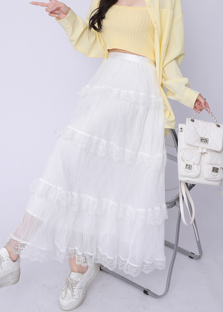 High waist spring and summer skirt fold long skirt for women