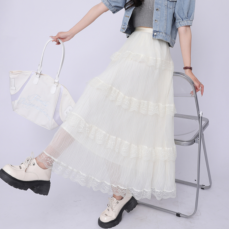 High waist spring and summer skirt fold long skirt for women