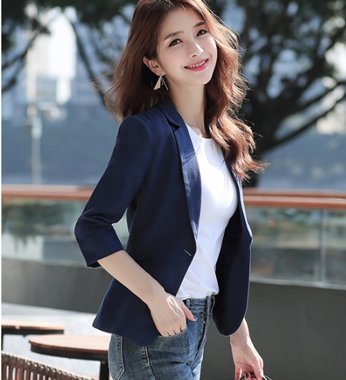 Short sleeve cotton linen coat short slim business suit for women