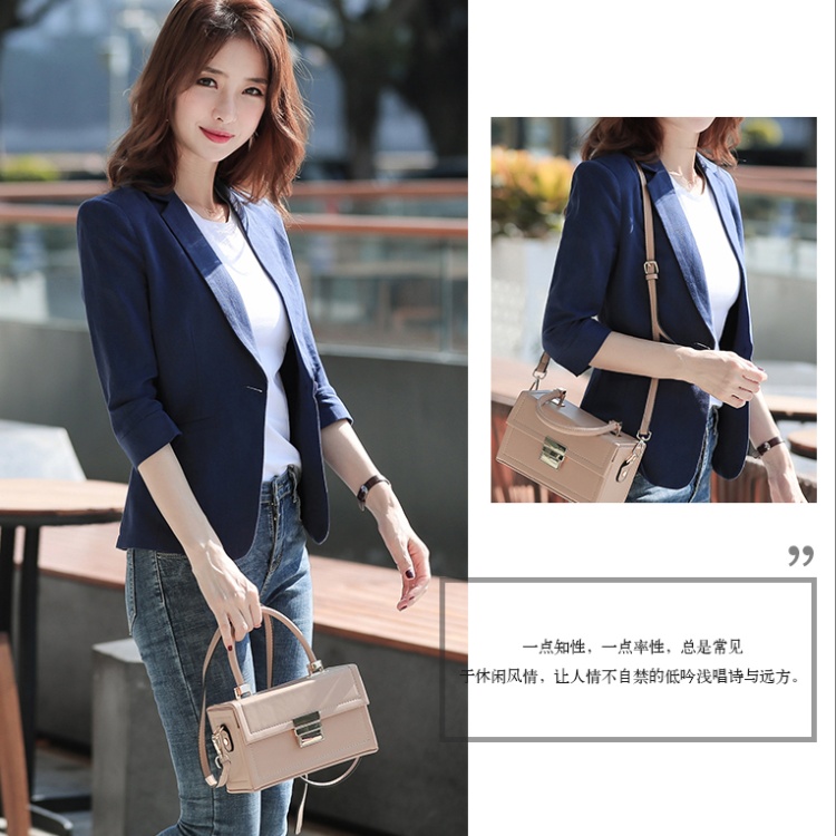 Short sleeve cotton linen coat short slim business suit for women