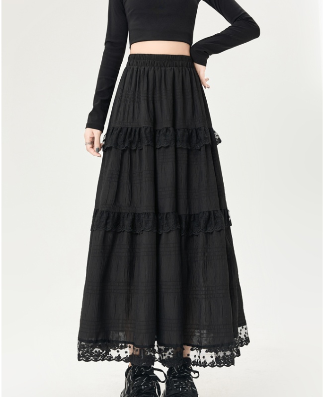 White A-line skirt lace long skirt for women