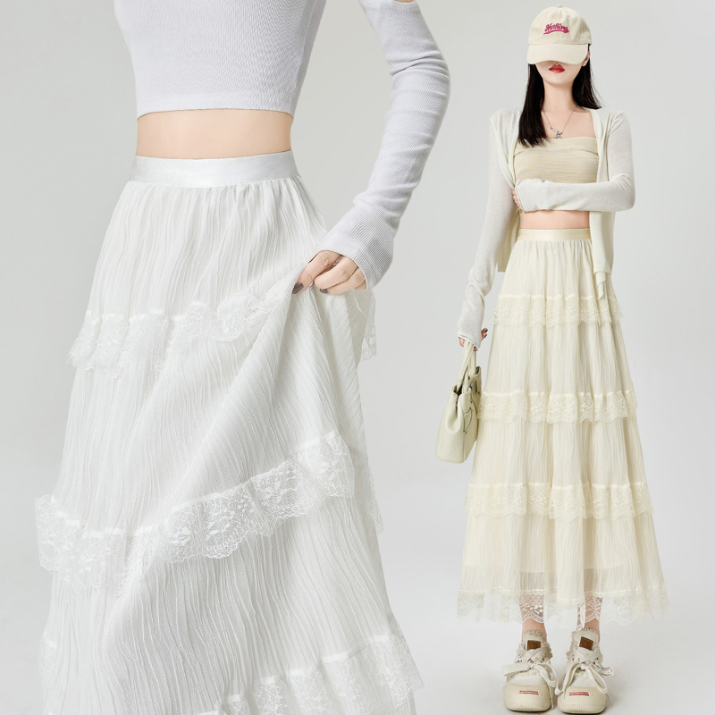 Elastic A-line long skirt cake skirt for women