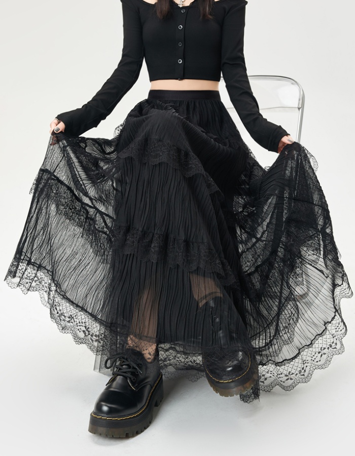 Elastic A-line long skirt cake skirt for women