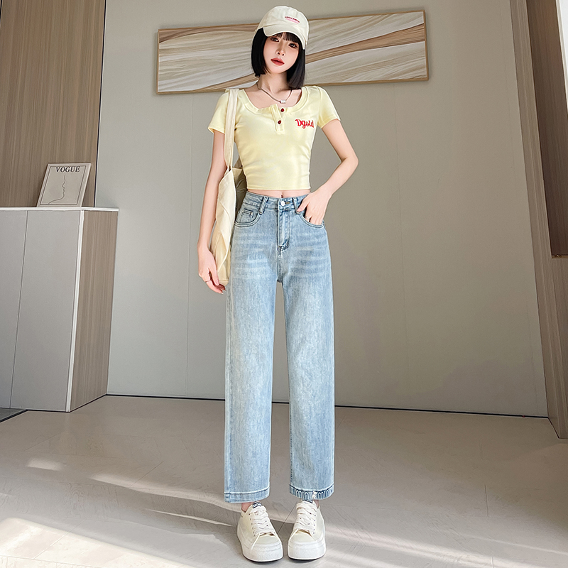 Straight Korean style pants high waist jeans for women