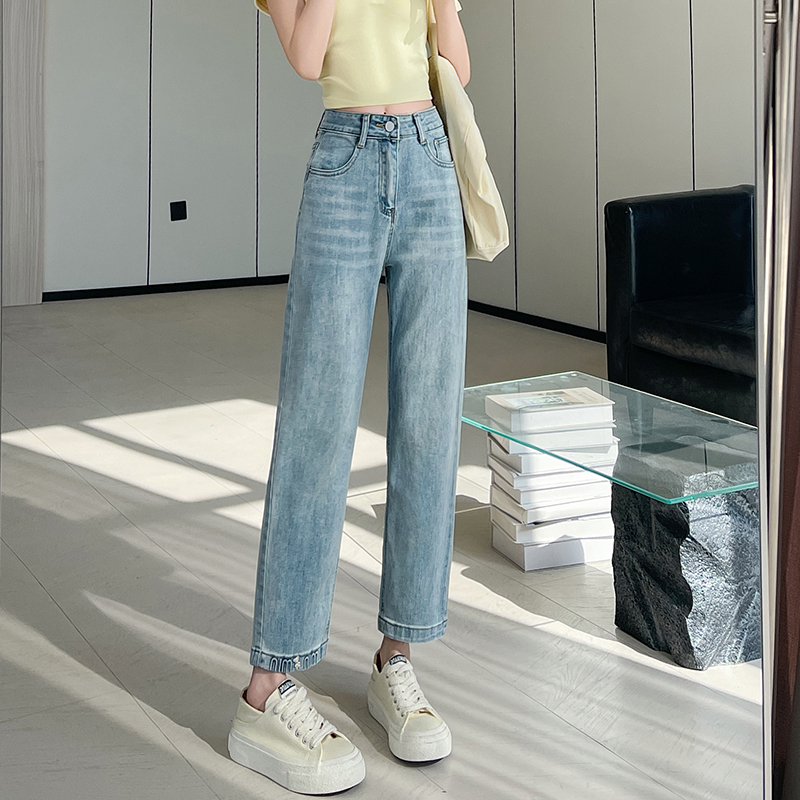 Straight Korean style pants high waist jeans for women