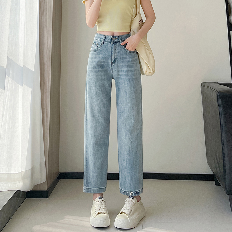 Straight Korean style pants high waist jeans for women