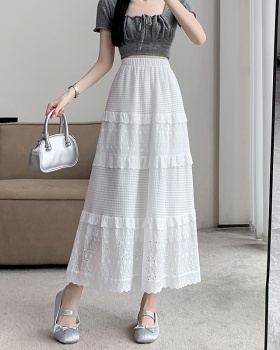 Lace A-line hollow white embroidered skirt for women