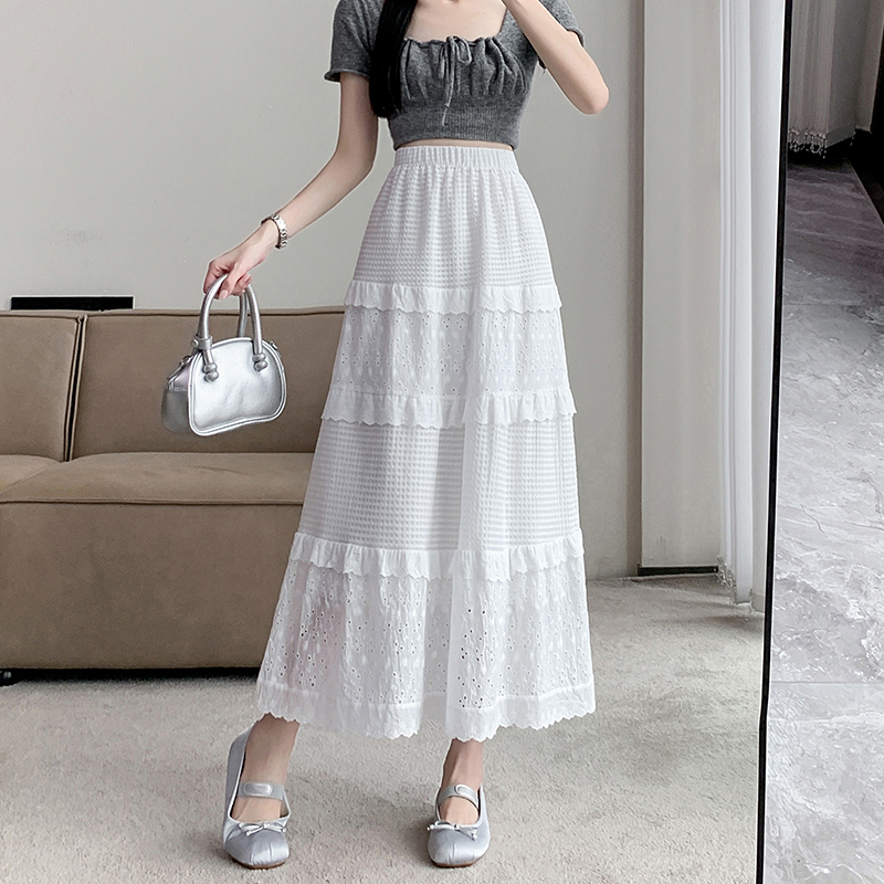 Lace A-line hollow white embroidered skirt for women