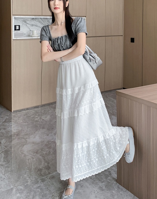 Lace A-line hollow white embroidered skirt for women