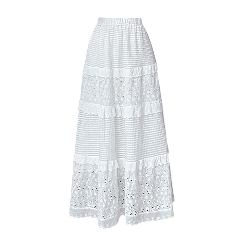 Lace A-line hollow white embroidered skirt for women