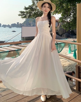 Temperament pinched waist long dress vacation slim dress