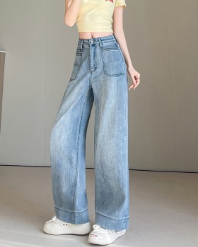 Light-blue stretch pants high waist jeans for women