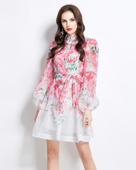 Spring and summer printing flowers vacation short dress