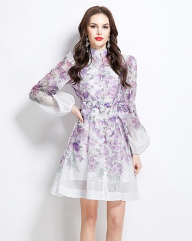 Short printing vacation spring and summer flowers dress