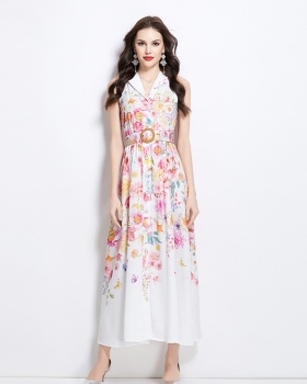 Halter vacation flowers painting sleeveless dress