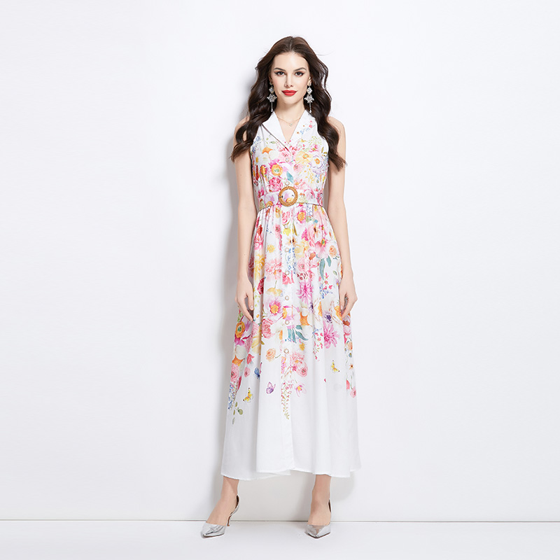 Halter vacation flowers painting sleeveless dress