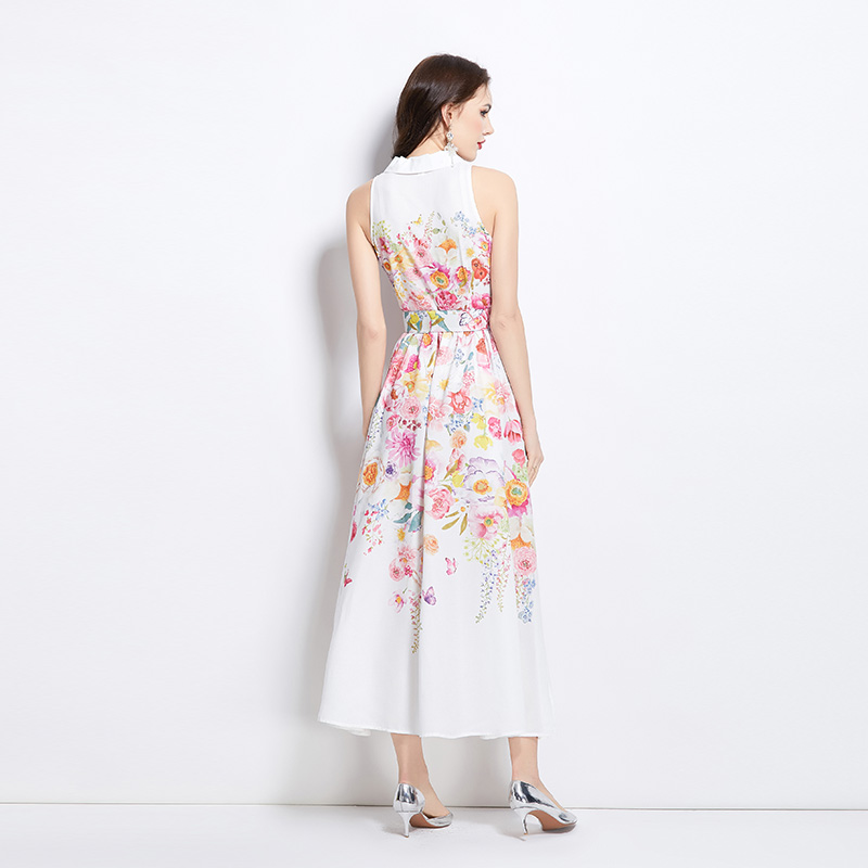 Halter vacation flowers painting sleeveless dress