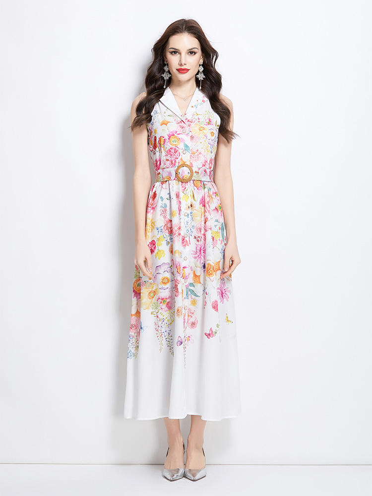 Halter vacation flowers painting sleeveless dress