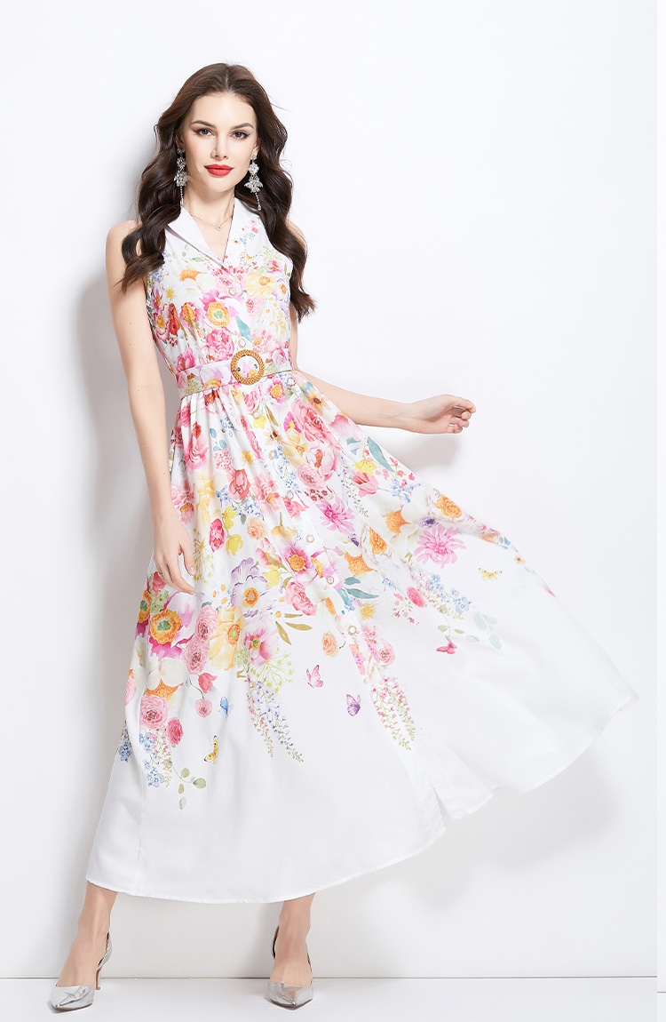 Halter vacation flowers painting sleeveless dress