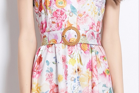 Halter vacation flowers painting sleeveless dress