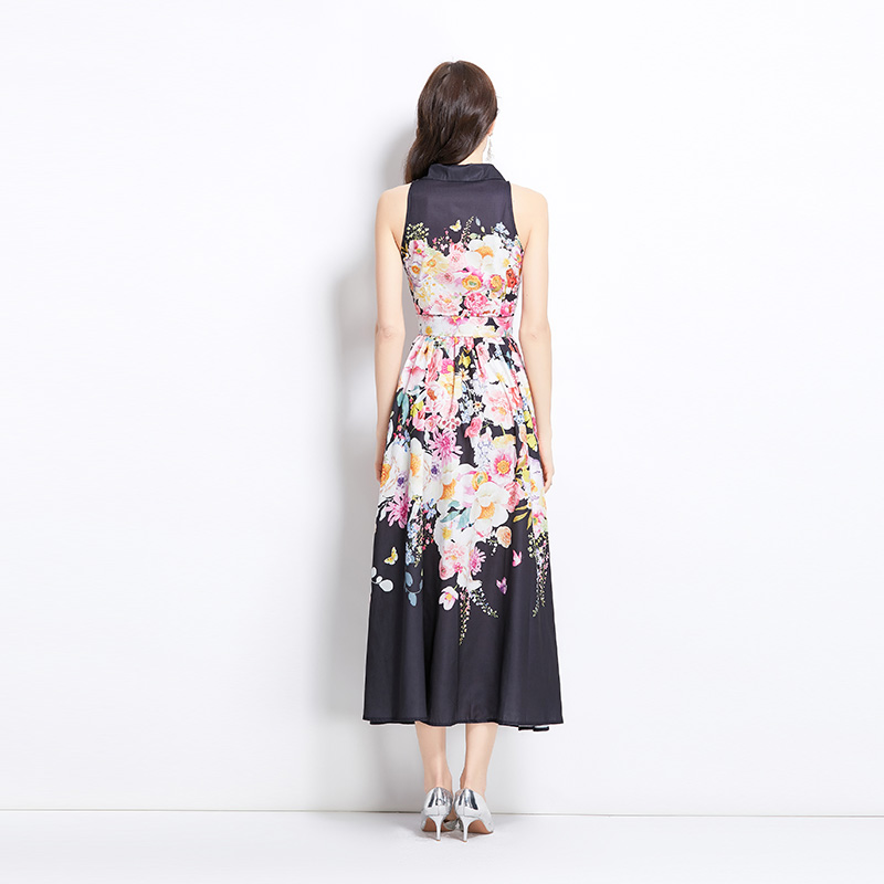 Flowers halter long sleeveless spring vacation painting dress