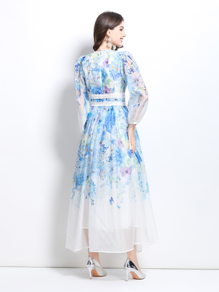 Spring and summer vacation painting flowers long dress