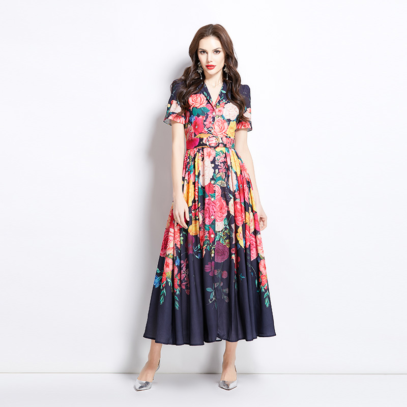 Vacation painting spring and summer long flowers dress