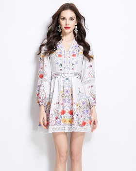 Splice painting short spring and summer vacation lace dress