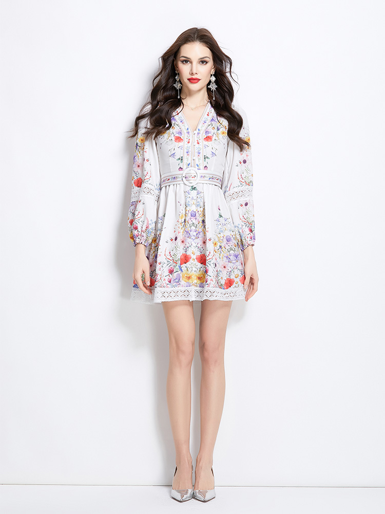 Splice painting short spring and summer vacation lace dress