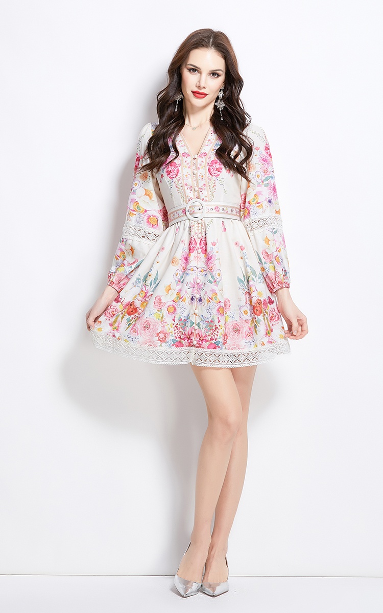 Short lace splice painted vacation painting dress