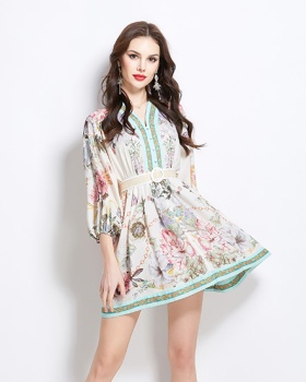 National style short temperament V-neck dress