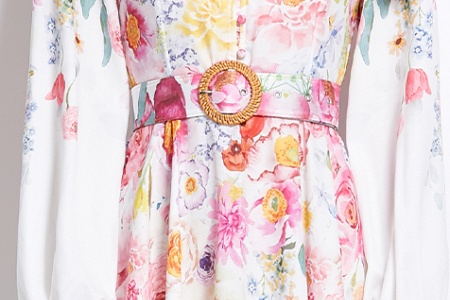 Cstand collar painting flowers spring and summer dress