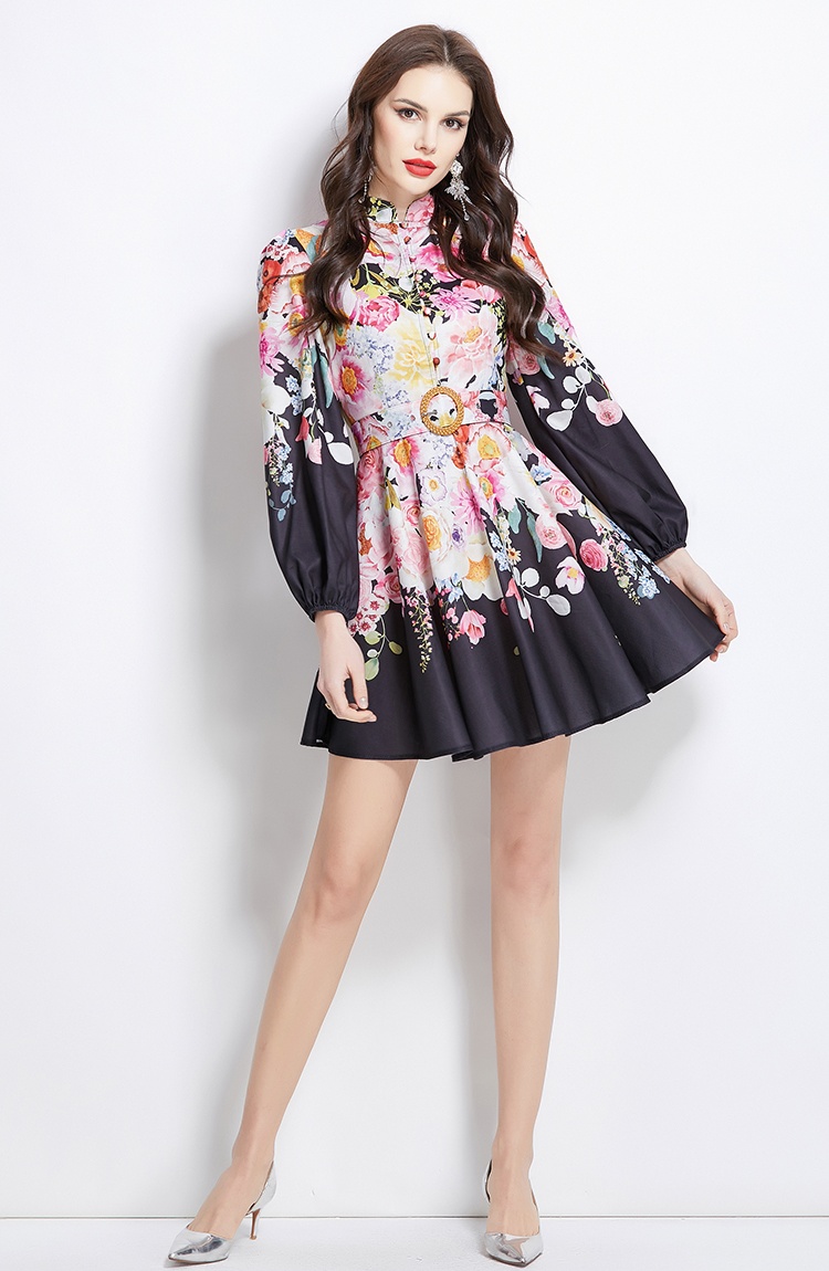 Flowers painting spring and summer short vacation dress