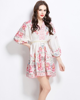 Spring and summer printing short temperament dress