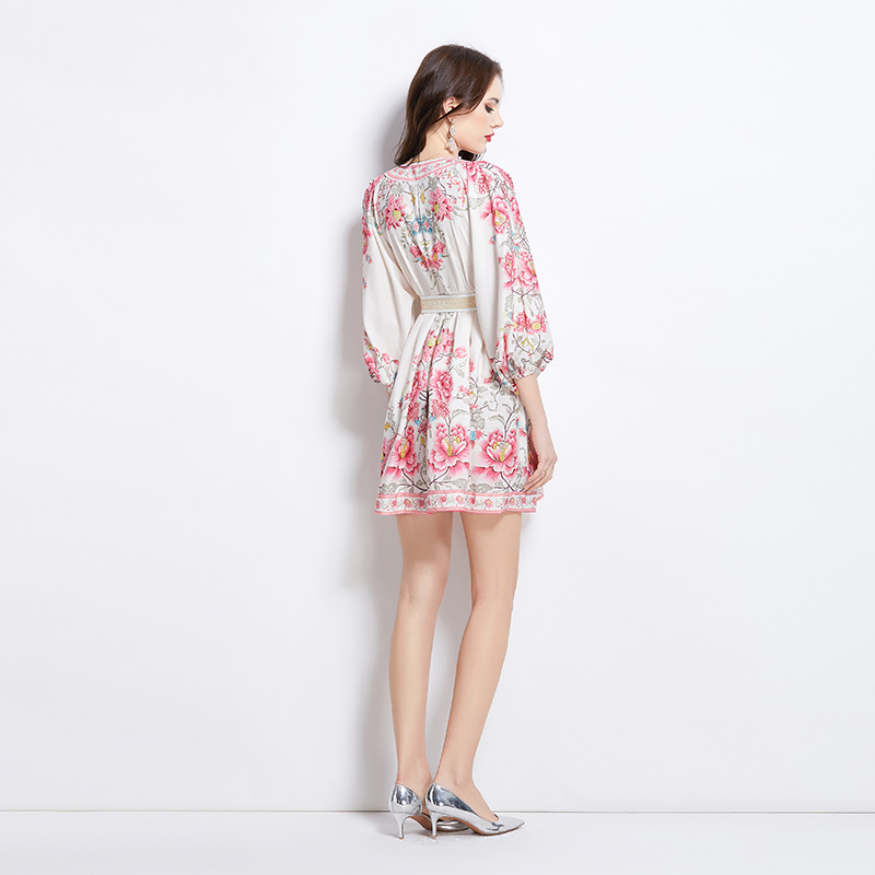 Spring and summer printing short temperament dress