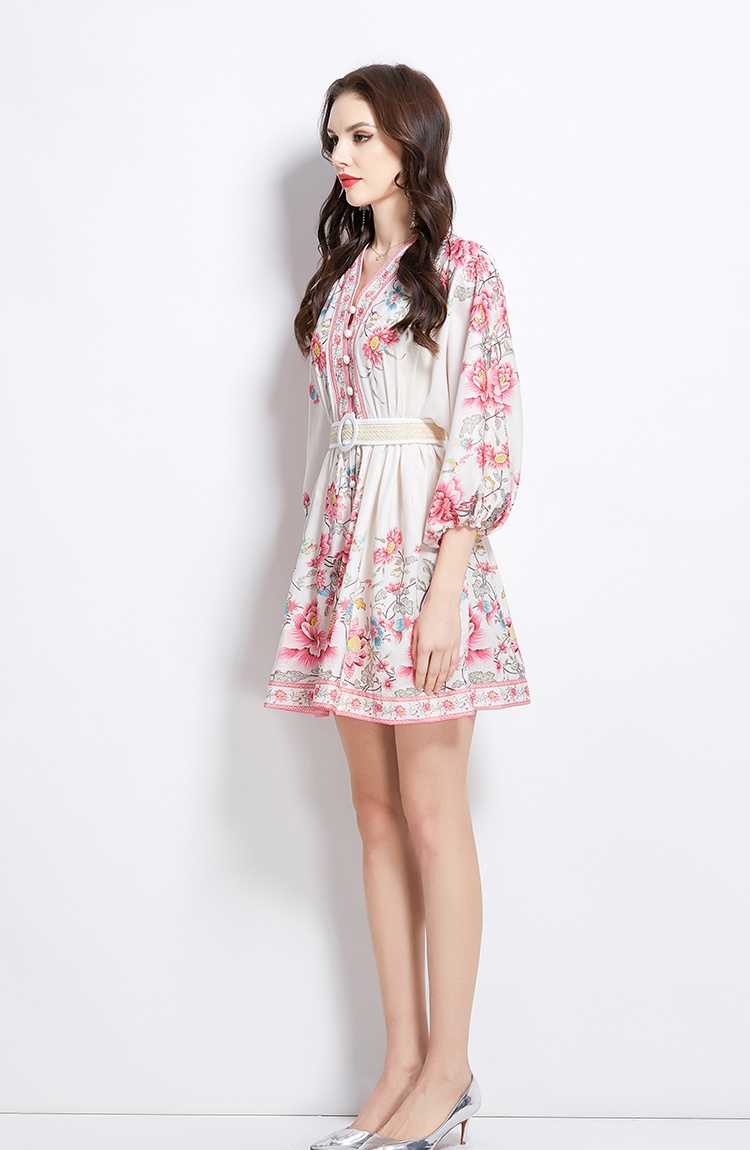 Spring and summer printing short temperament dress