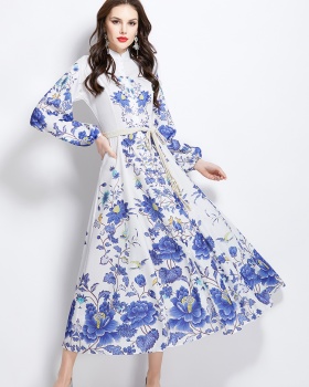 Spring and summer long cstand collar national style dress